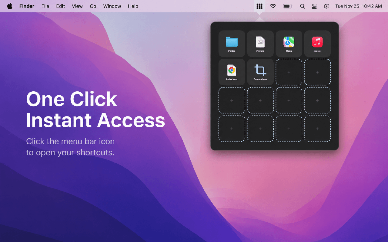 DockLoom opening a shortcut grid below the macOS menu bar